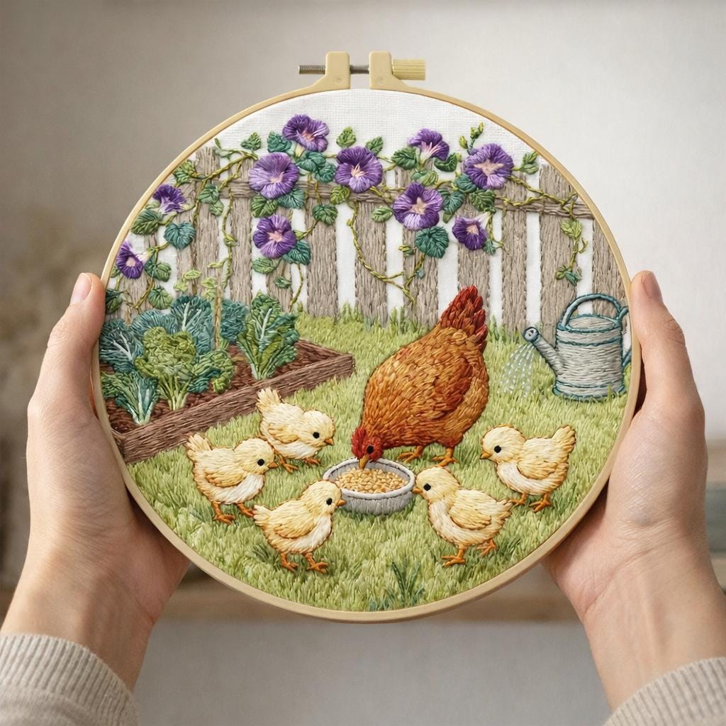 Hand embroidery kit with colorful threads and needle